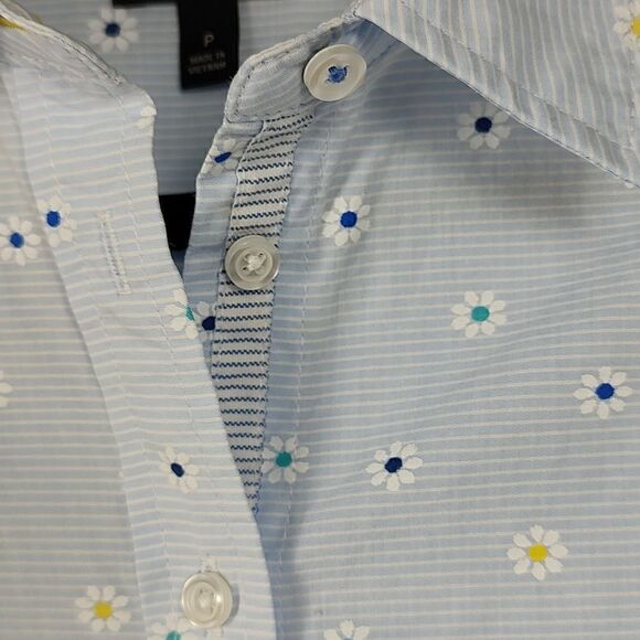 Talbot's Petite Cotton Daisy Print Button Front Long Sleeve Blouse Top - Picture 7 of 10